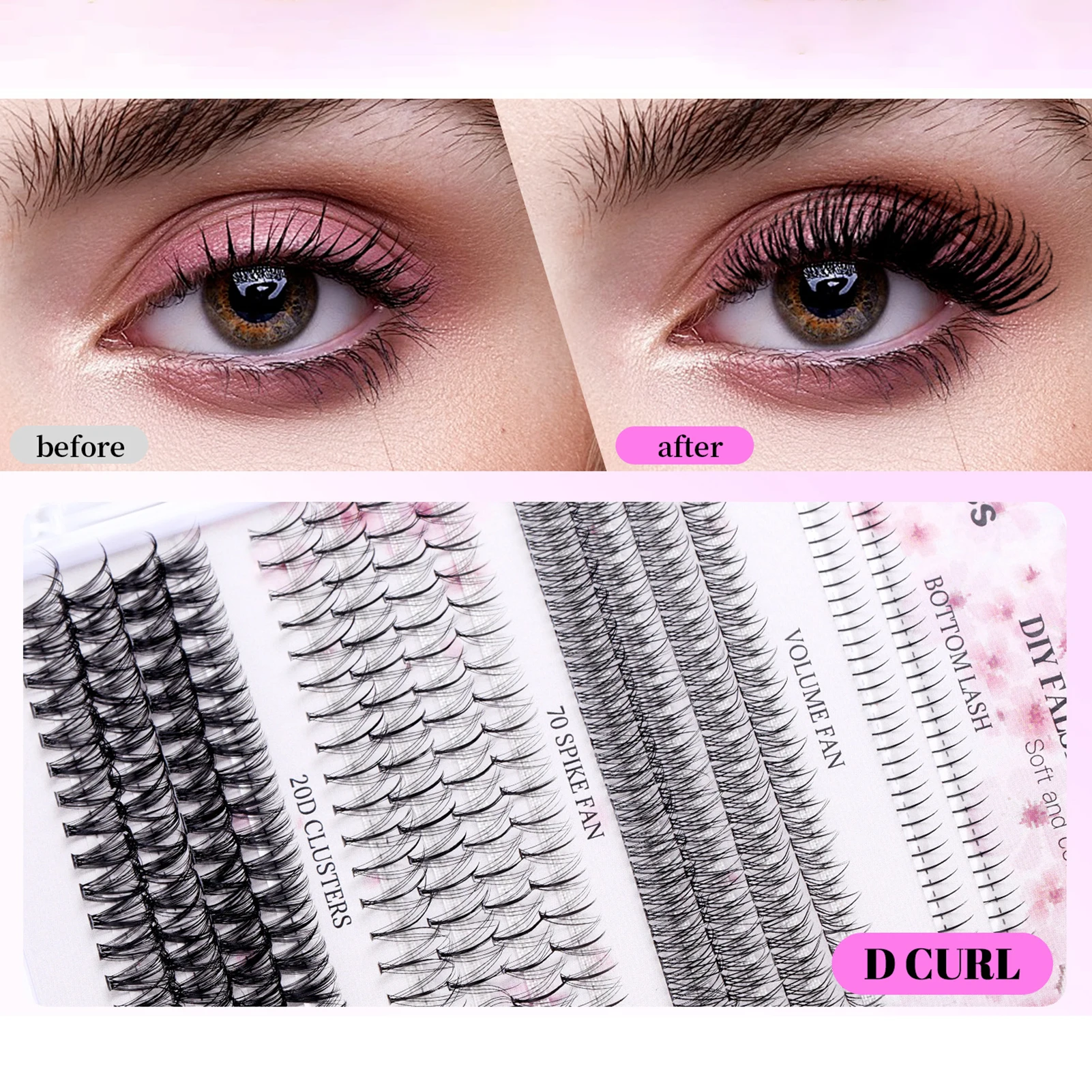 Diy Make-Up Set Gesegmenteerde Gemengde Wimperbinding En Afdichting Wimperlijm Verwijderaar Applicator Lash Clusters Wimper Extensions Complete Kit