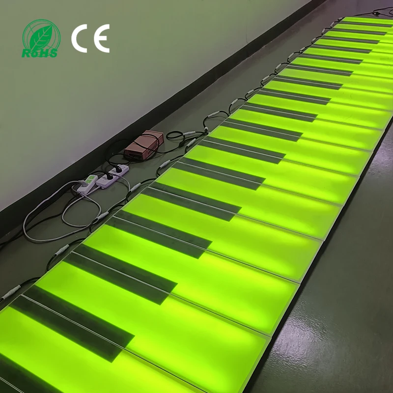 Audio Interaction Programmable RGB Outdoor LED Dancing Piano Stainless Steel Base Tempered Glass Walking Piano Led Dance Floor