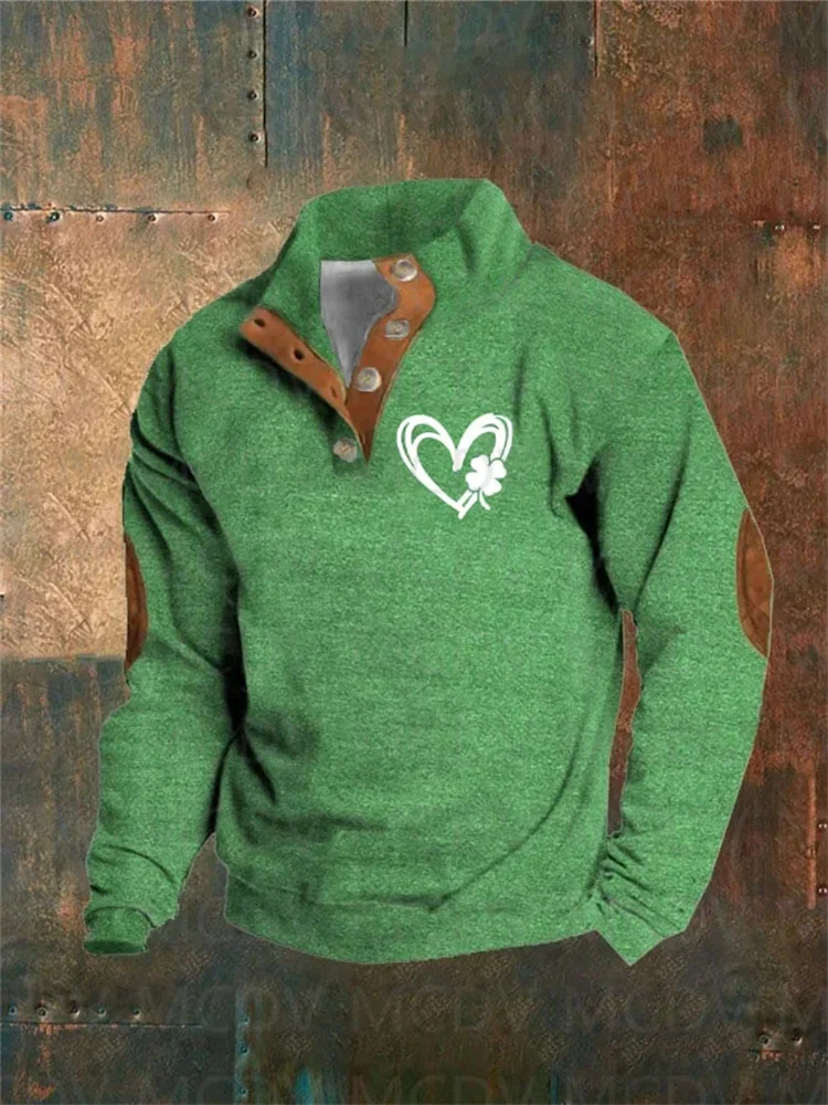 Men\'s Irish Cross St.Patrick Day Flah Print Button Casual Sweatshirt Men\'s Polo Pullover Men Sweater