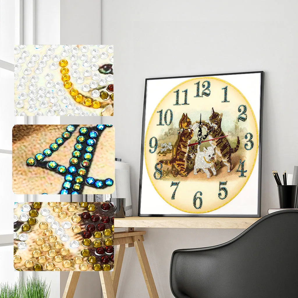 DIY Diamond Painting New 2024 Wall Clock Without Frame Home Decoration Embroidery Diamond Cat Clock35*35CM