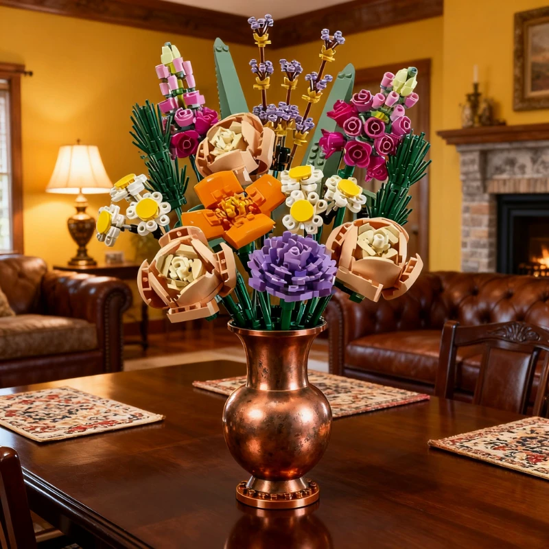 Blocs de construction de Bouquet de roses et de fleurs, modèle de plante 10280, décoration de bureau, cadeau romantique pour adultes et enfants, jouet de noël et d'anniversaire