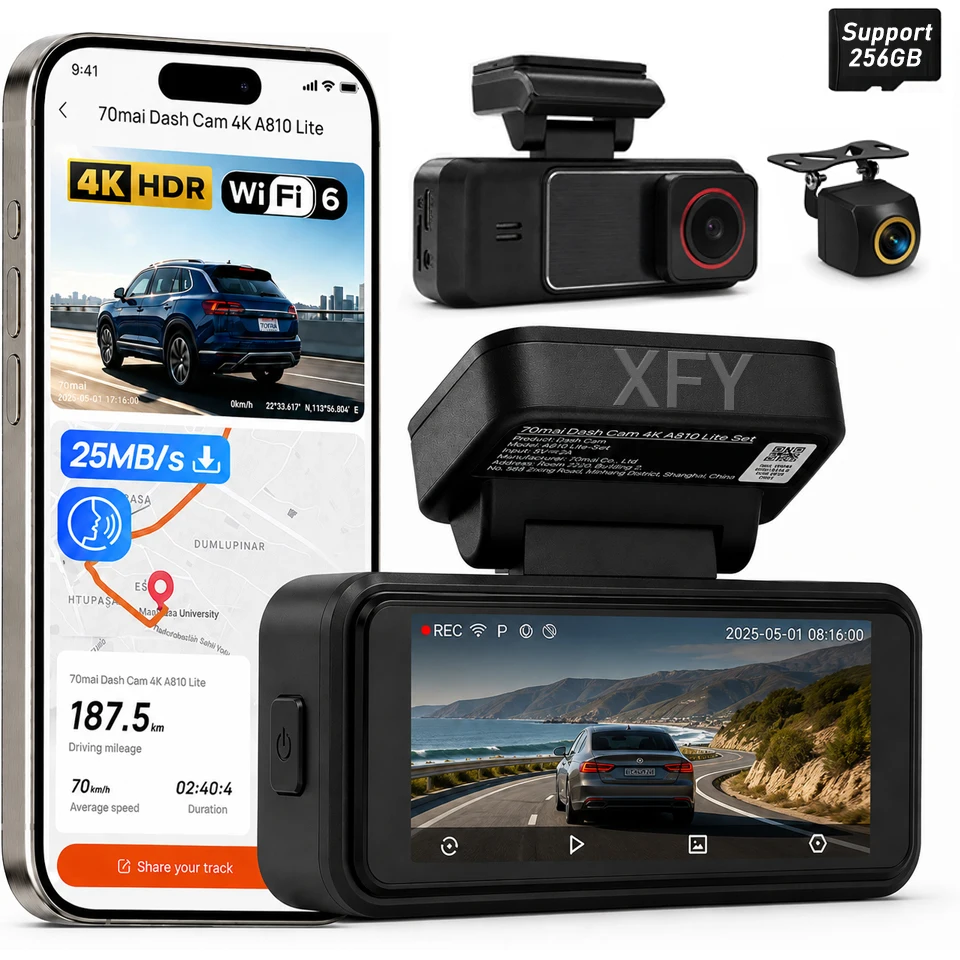 XFY X3 For Sony Dashcam Front and Rear 4K+2K HDR Dual Dashcam STARVIS 2 Night Vision Voice Control Built-in 128G 5.8Ghz WiFi