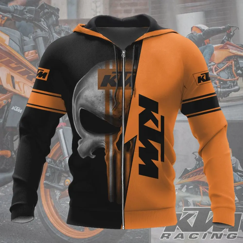 KTM قلنسوة بسحاب للرجال ثلاثية الأبعاد طويلة الأكمام دراجة نارية سترة الخريف والشتاء بالإضافة إلى الصوف ملابس رياضية كاجوال حجم كبير ملابس خارجية