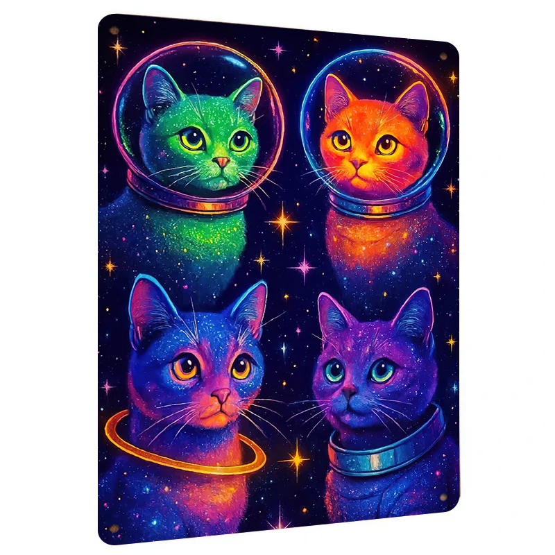 Cosmic Space Cat Astronaut Metal Tin Sign Modern Living Room Bedroom Home Decor Wall Art Painting