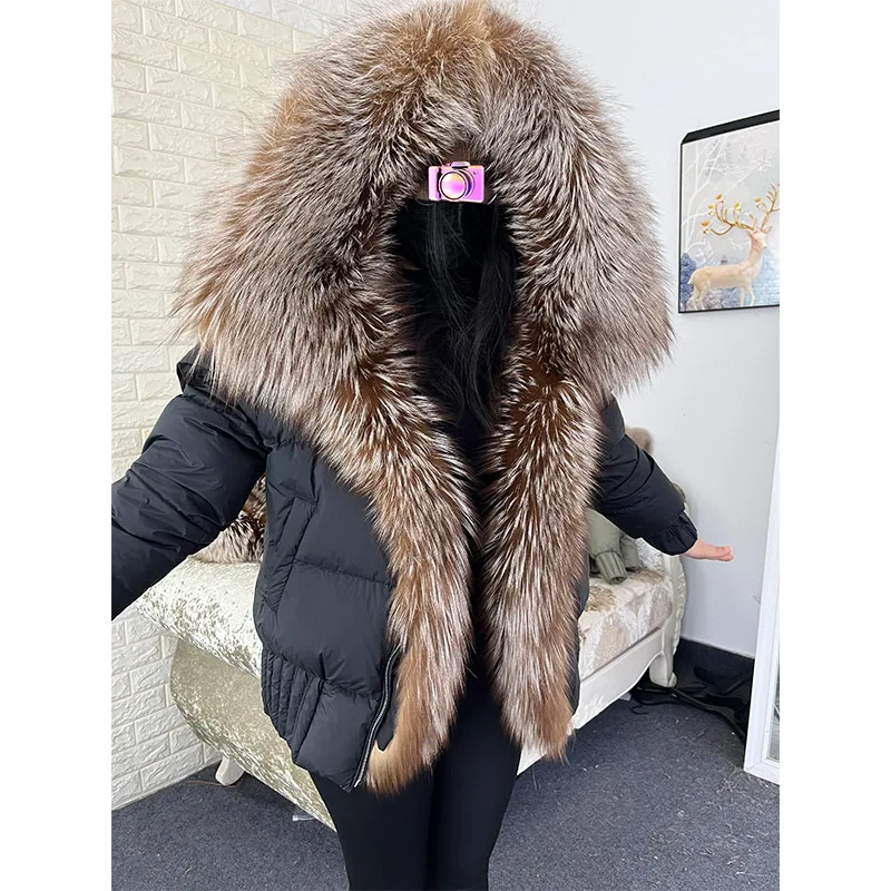 MAOMAOKONG 2024 White Duck Down Jacket Natural Real Fox Fur Collar Hood Puffer Coat Thick Luxury Winter Women Warm Outerwear