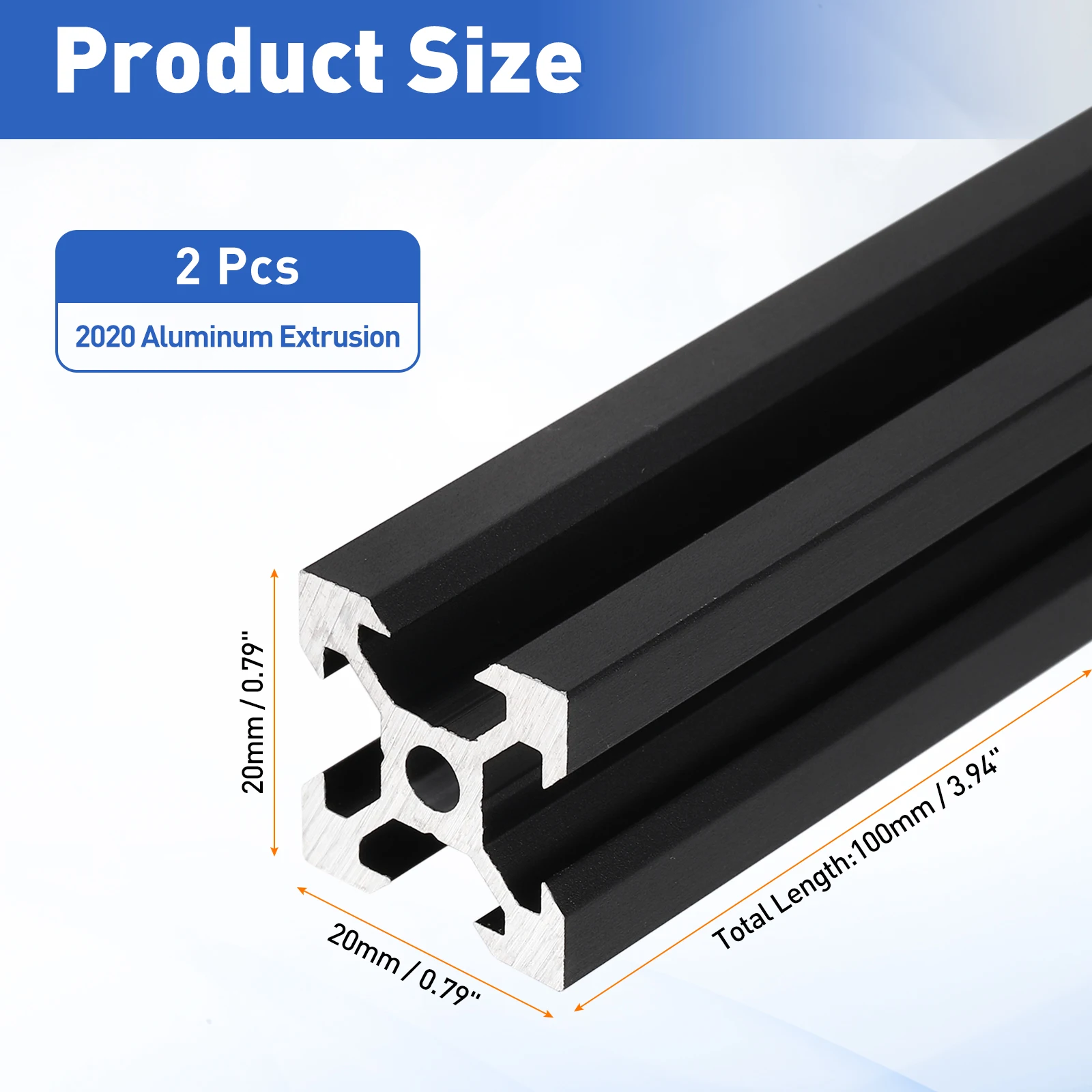2/4Pcs 100-450mm V Slot 2020 Aluminum Extrusion Profile European Standard Anodized Linear Rail for 3D Printer Linear Rail Guide