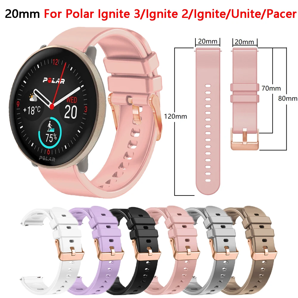 20 مللي متر سيليكون المعصم حزام ل القطبية إشعال 3/2/Unite/Pacer سوار Smartwatch حزام الساعات استبدال العصابات مع مشبك الذهب الوردي