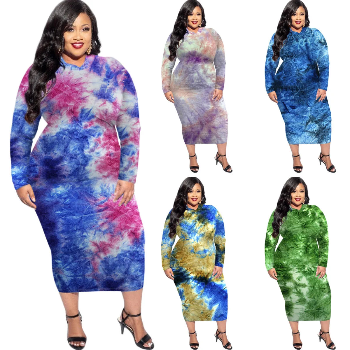 HAOOHU New Flannel Long Sleeve Print Party Dress Plus Size Pencil Dresses Lady Office Fall Women Clothing 2023 Urban Casual 5XL