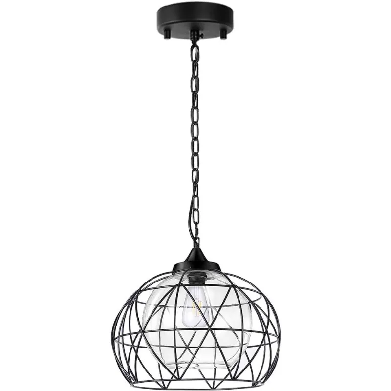 

Подвесные светильники с 1 лампой, уличная люстра 14,5 дюймов, подвесное освещение в черной клетке со стеклянными абажурами, крыльцо, беседка, сарай Lig