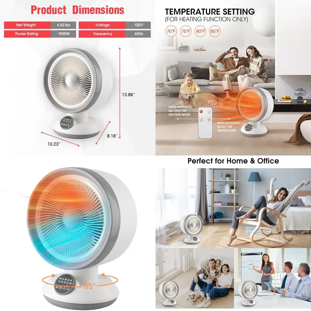 

Двухфункциональный обогреватель и вентилятор мощностью 1500 Вт, регулируемый термостат, функция безопасности, идеально подходит для помещений