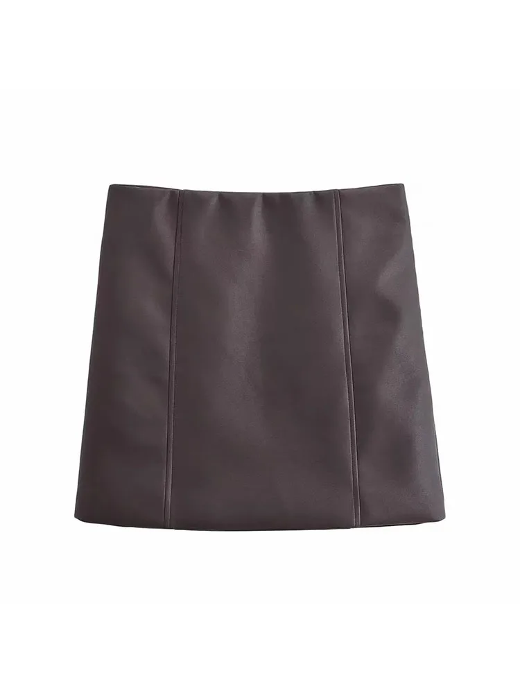 

Women's 2025 Winter Autumn Brown Leather Skirt Winter New Office Lady Mini Skirts A-line Skirt Fashionable High Waist