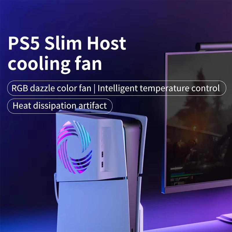 

Controllable RGB Temperature Sensing Side-mounted Cooling Fan For PS5 Slim For PS5 PRO with 2 USB Ports Host Side Cool