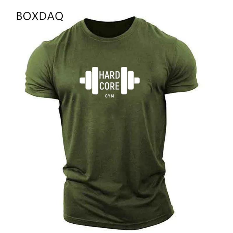 Men's Workout Sports T-Shirts Short Sleeve Gym Dumbbell Fitness Sporty Tops Summer O-Neck Casual 3D Print T Shirt 6XL Big Size