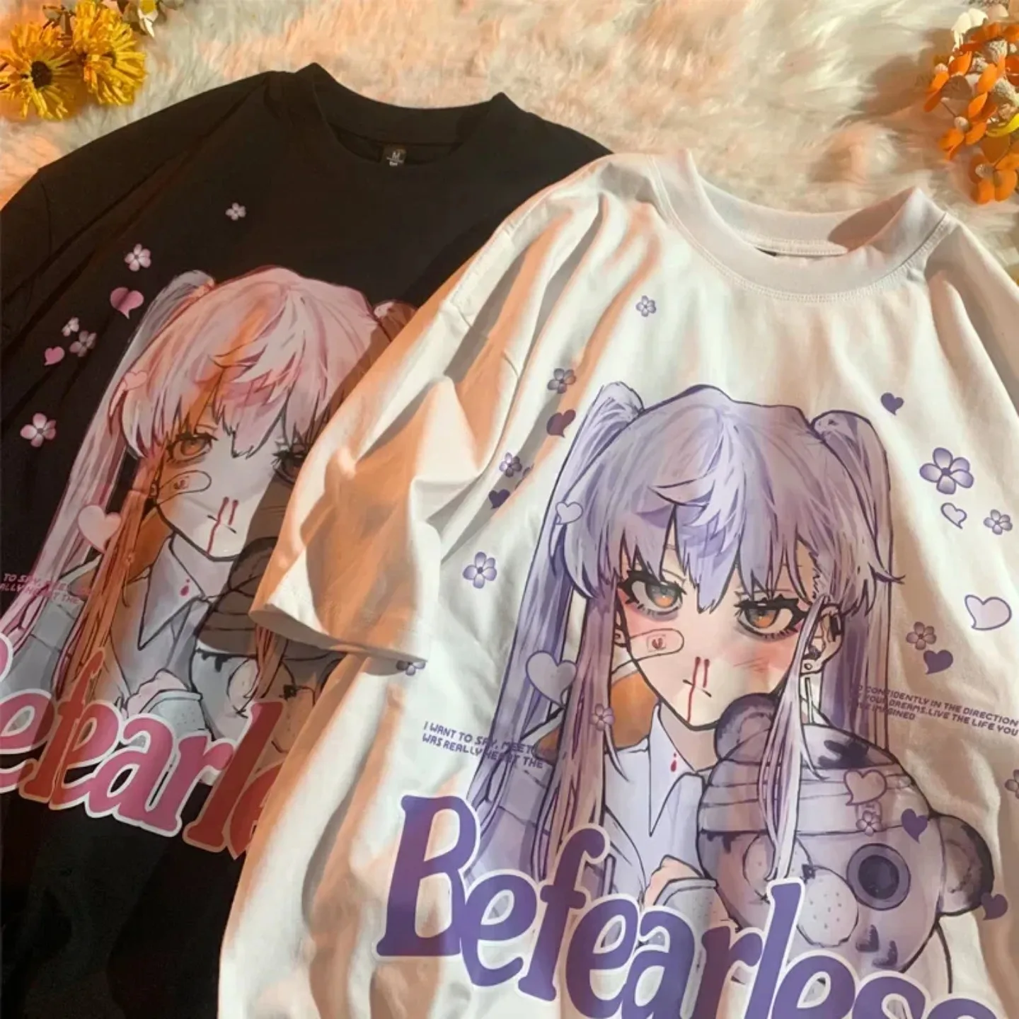 Women Y2K Kawaii Anime Graphic Oversized T-Shirt Fairy Grunge Vintage Short Sleeve Streetwear Aesthetic Tops