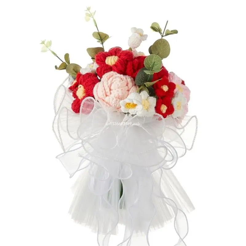 

Elegant Knitted Flower Arrangement Colorful Knitted Flower Bunch for Festival