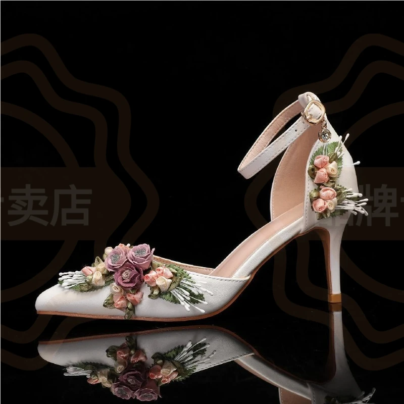 French Romance Womens Shoes Exquisite Flower High Heel Sandals for Woman Elegant Wedding Shoes Designer Shoes Sandalias De Mujer - view 2
