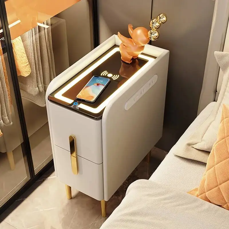 

Cabinets Narrow Space Saving Bedside Table Console Unique Simple Nightstand Charging Luxury Mesa De Cabeceira Home Furniture