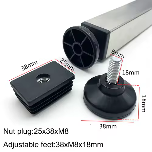 4Pcs Adjustable Furniture Feet And Square/Rectangular Tube Plug With Nuts Black Sofa Chair Table Leveler Legs For Furniture - Image 8