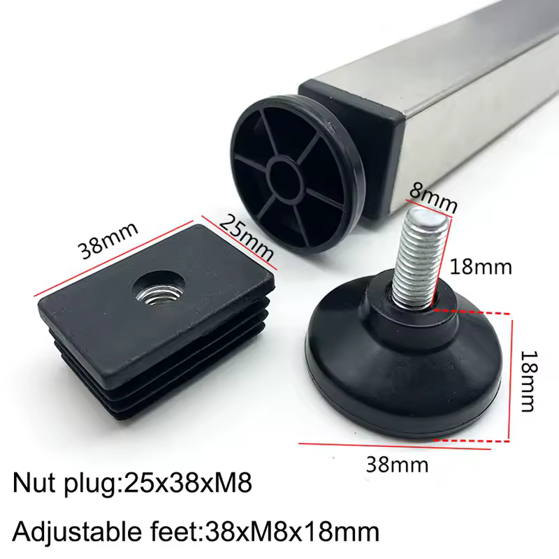 4Pcs Adjustable Furniture Feet And Square/Rectangular Tube Plug With Nuts Black Sofa Chair Table Leveler Legs For Furniture - Image 8