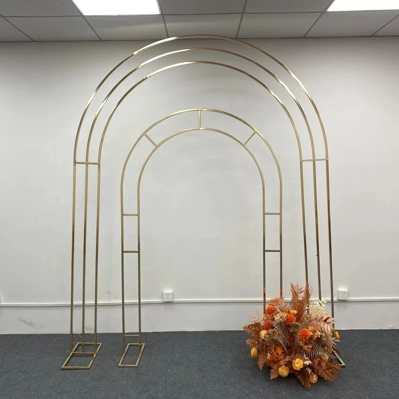 

Shiny Gold Iron Arc Double Rod Arch Outdoor Wedding Decoration Shelf Baptism Birthday Party Display Stand Flower rack 1pcs