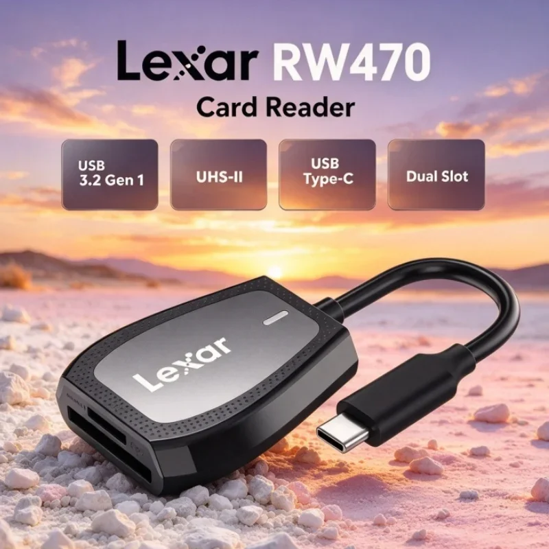 Lexar RW470 Dual Slot Memory Card Reader Type-C USB 3.2 Gen 1 SD microSD UHS-II for Photo Transfer