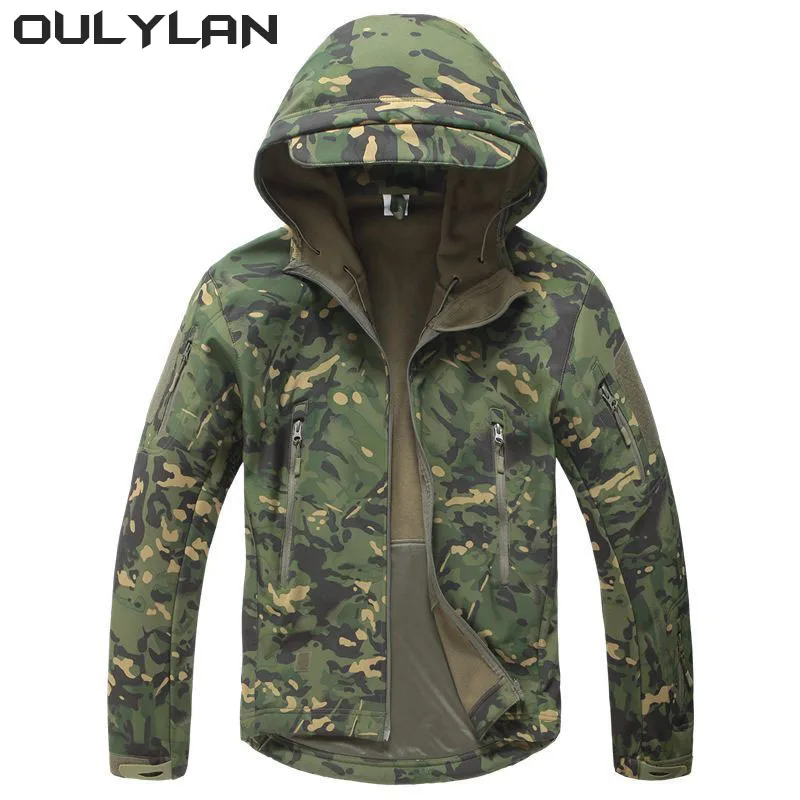 Oulylan Waterproof Soft Shell Camouflage Jacket Men Clothing Warm Camo Tactical Jackets Outdoor Combat Hoodie Coat