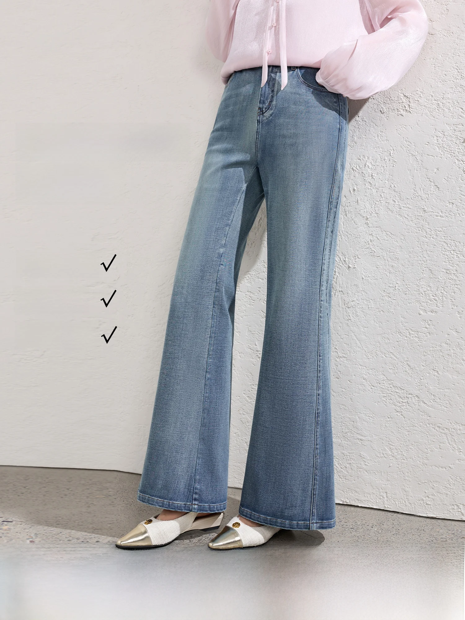 

Ретро джинсы с высокой талией и широкими штанинами для женщин, стройнящие, из эластичного денима, с четырехсторонней эластичностью, синие, большие размеры