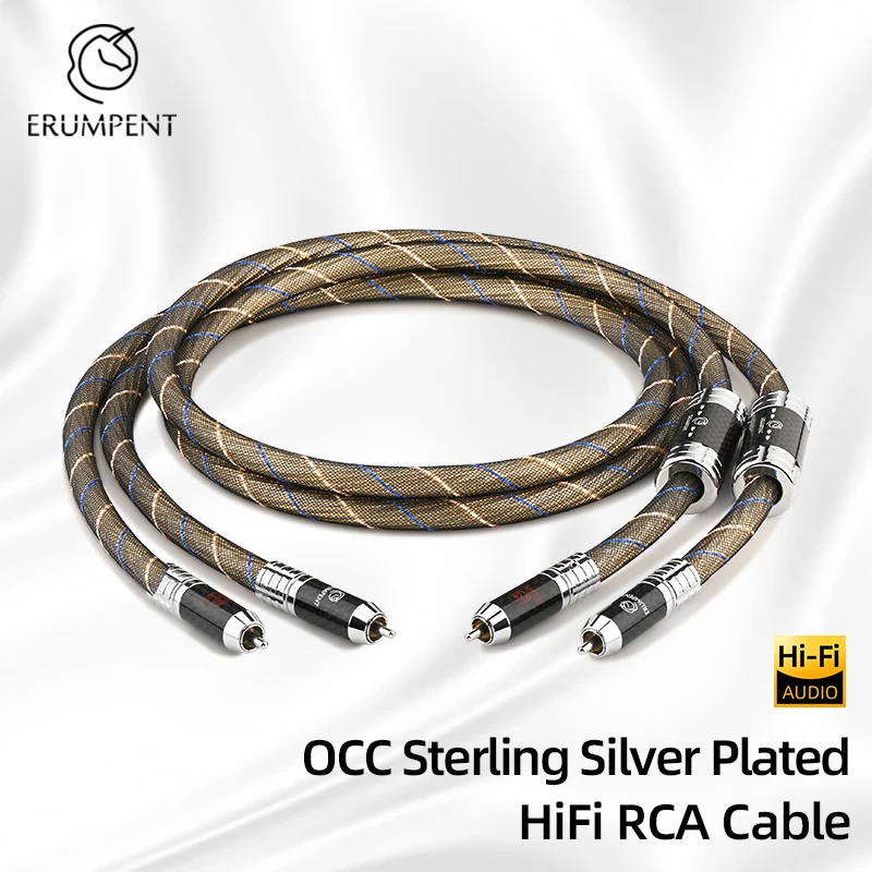 

High Quality Sterling Silver Plated HiFi Pair RCA Audio Cable With Locking RCA Male Plug for CD DVD Player Amplifier