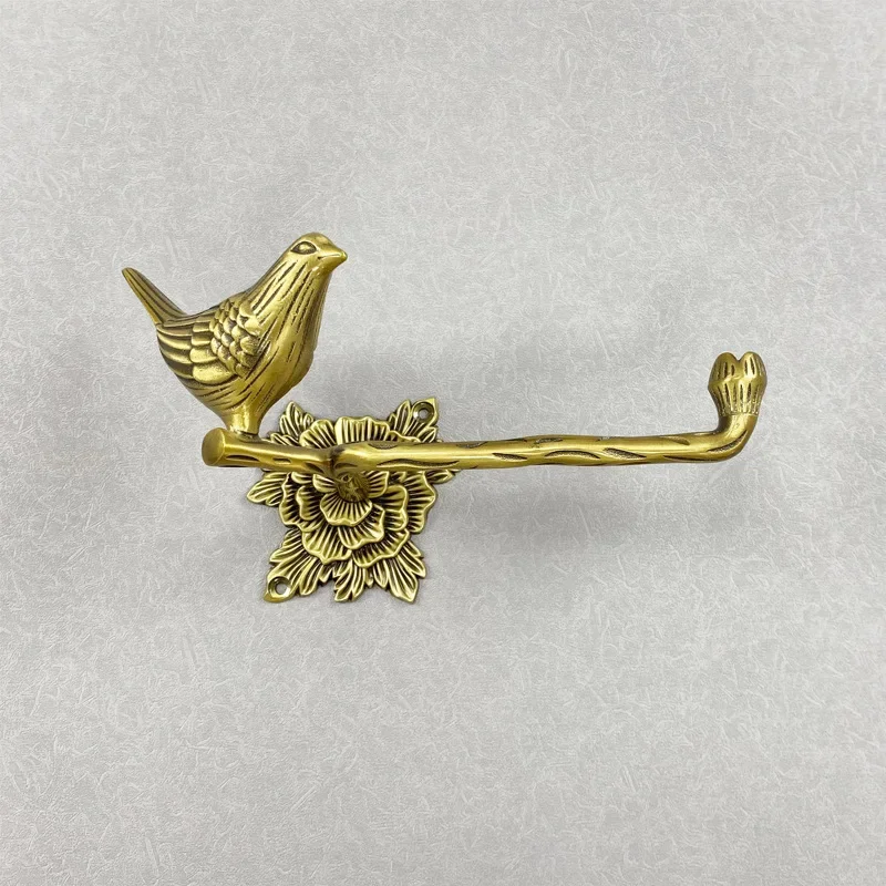 Light luxury vintage brass bird towel rack, bathroom perforated bath towel rack, wall-mounted decoration