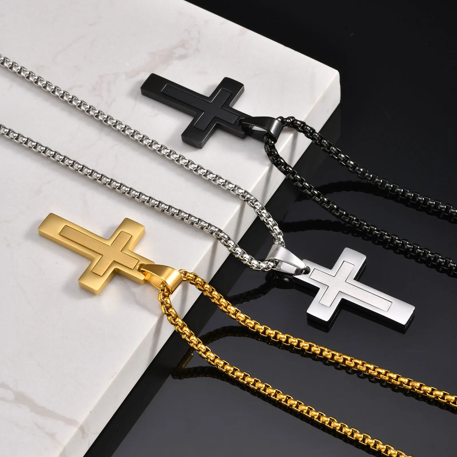 

Cross Chain Necklace for Men Boys,Waterproof Stainless Steel Cross Collars,Trendy Casual Jewelry Gifts