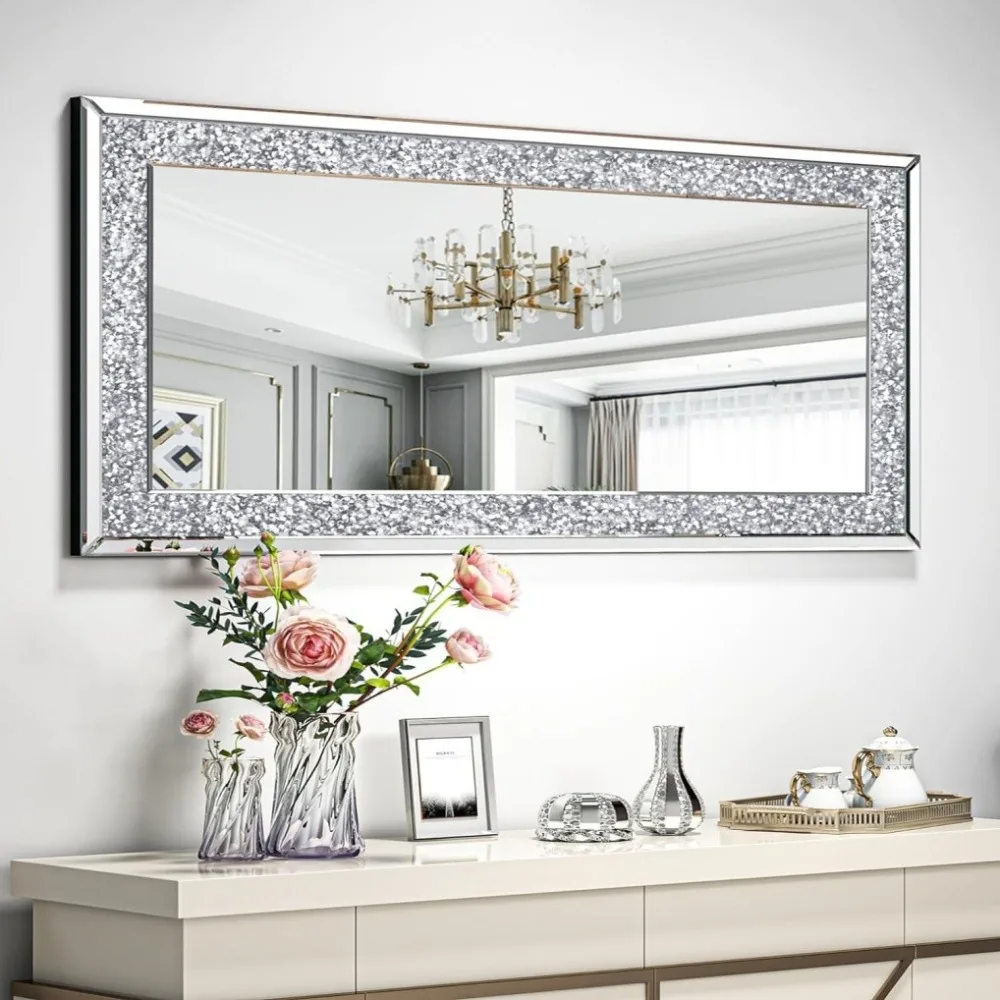 

XL Large Long Mirror Sparkly Crushed Diamond Wall Mirror Long Full Silver Mirror
