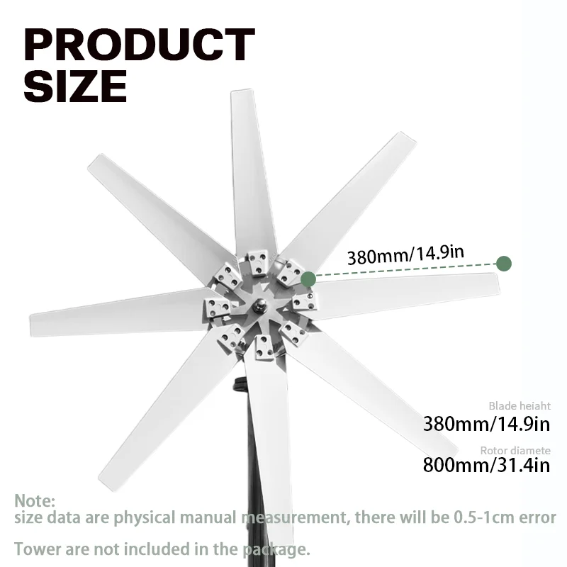 EKPAOWE windmill 3000W Horizontal Wind Generator for Home – 12V/24V Off-Grid with 8 Blades, Compatible with Solar Panel System, High Efficiency & Durable, Fast Ship from US Warehouse