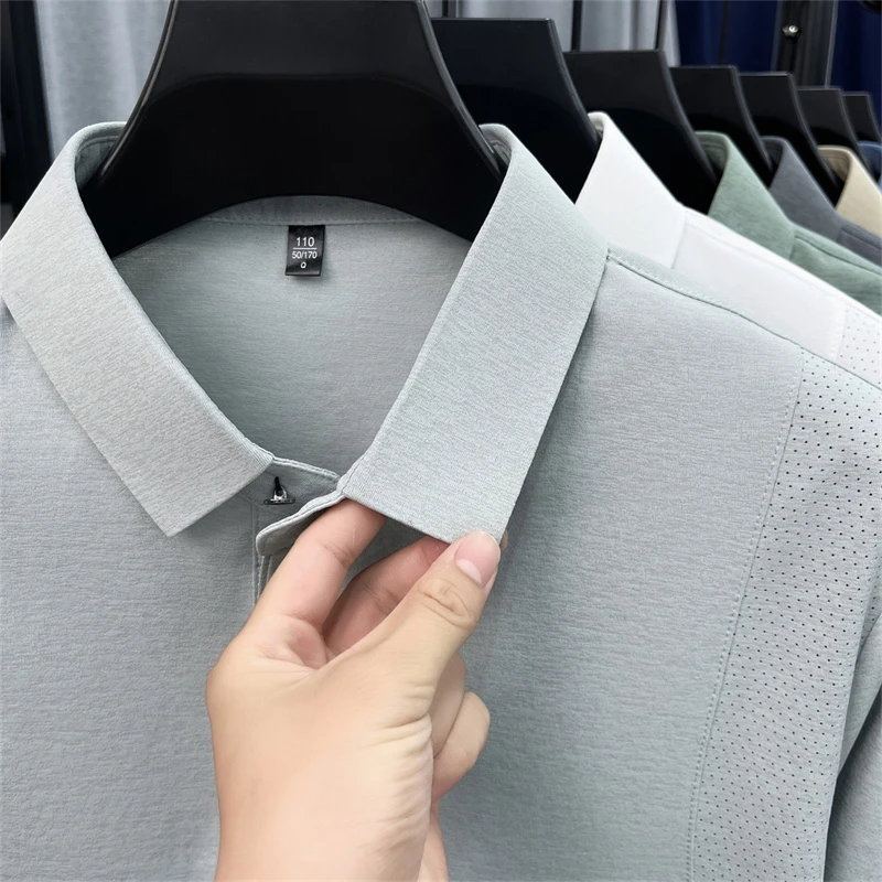 Frühling Herbst Trendiges Herren-Poloshirt mit Aufdruck, Einfarbiges Langarm-Lapel-T-Shirt, Bequeme Freizeitkleidung für Männer – Detail 16