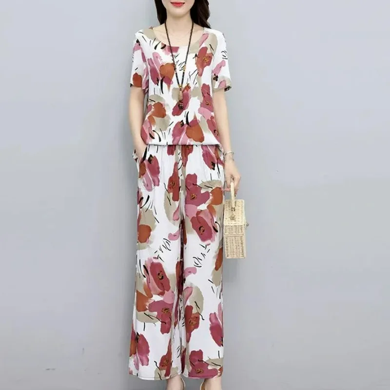 2-delige sets vrouw outfit zomer vintage elegante geruite o-hals korte mouw blouse dames hoge taille losse casual rechte broek