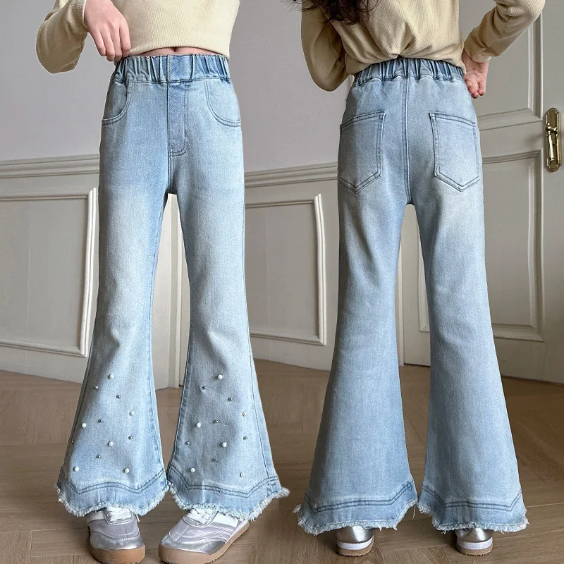 Girls Pants Spring and Autumn 2026 New Childrens Autumn Jeans Big Kids Girls Flared Pants Fashionable Slightly Flared Pants