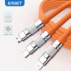 Eaget 3In1 120W Fast Charging Cable Cord For iPhone Android USB Type C Charger Cable Multi Port Multiple Usb Charging Wire Line