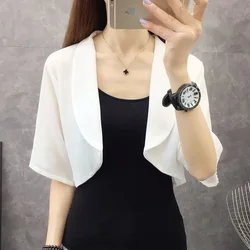 Crop Top Korean Fashion Cardigan Shawl Sunscreen Clothing Female Short Sleeve Waistcoat New Summer Short Top Women Clothing