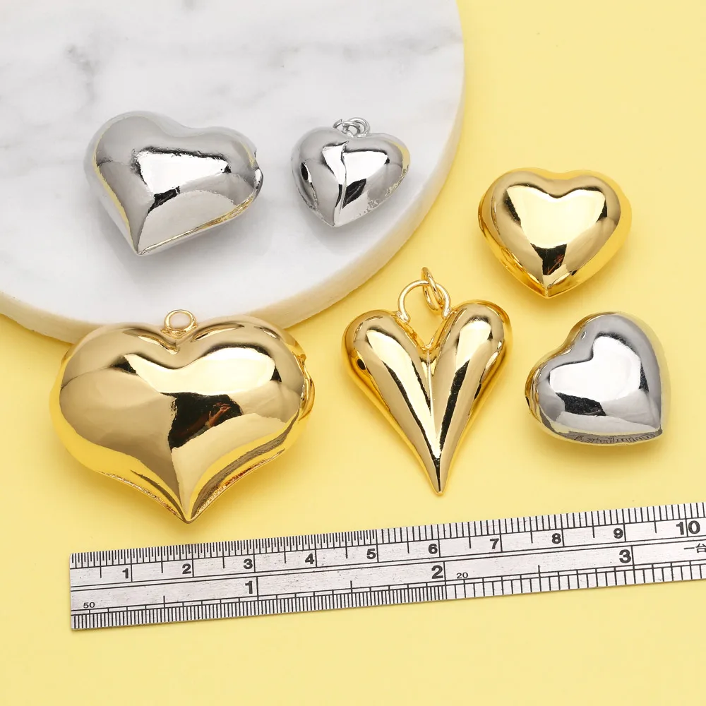 OCESRIO Trendy Polish Gold Silver Color Heart Pendant for Necklaces Copper Gold Plated Jewelry Making Supplies Wholesale pdtb498