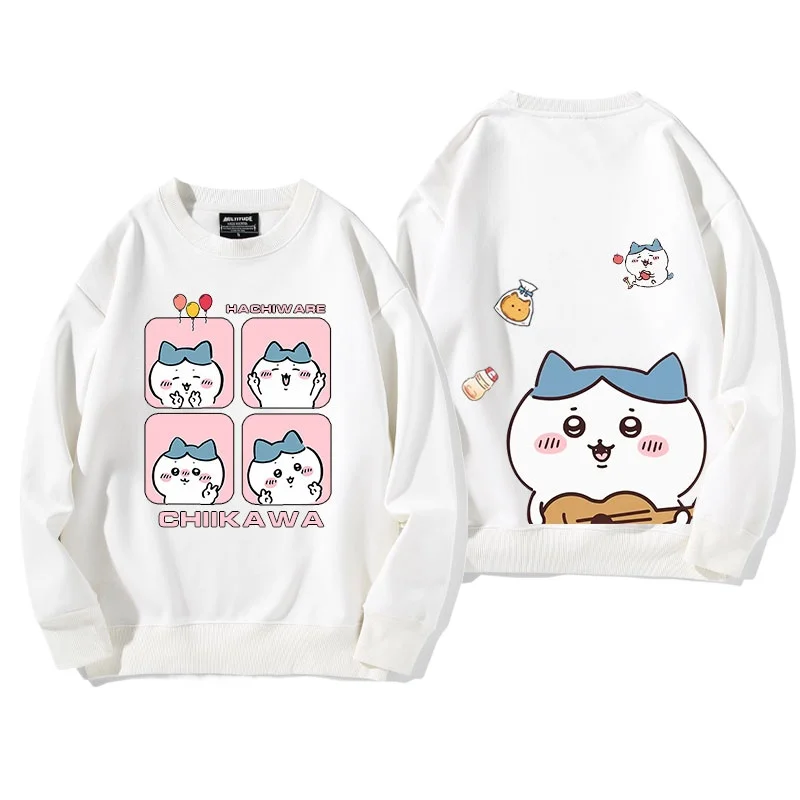 Unisex-Langarm-Kapuzenpullover, lässiges Sweatshirt mit lockerer Passform, Chiikawa-Süßer Aufdruck, bequem, gemütlich, trendig für den täglichen Gebrauch
