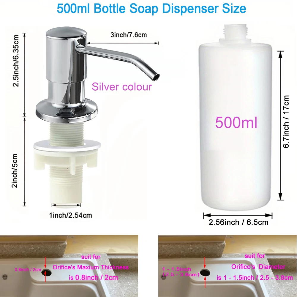 Dispenser sabun cair botol 500ml/350ml, pompa baja tahan karat tahan lama berguna alat wastafel dapur tekanan tangan rumah tangga