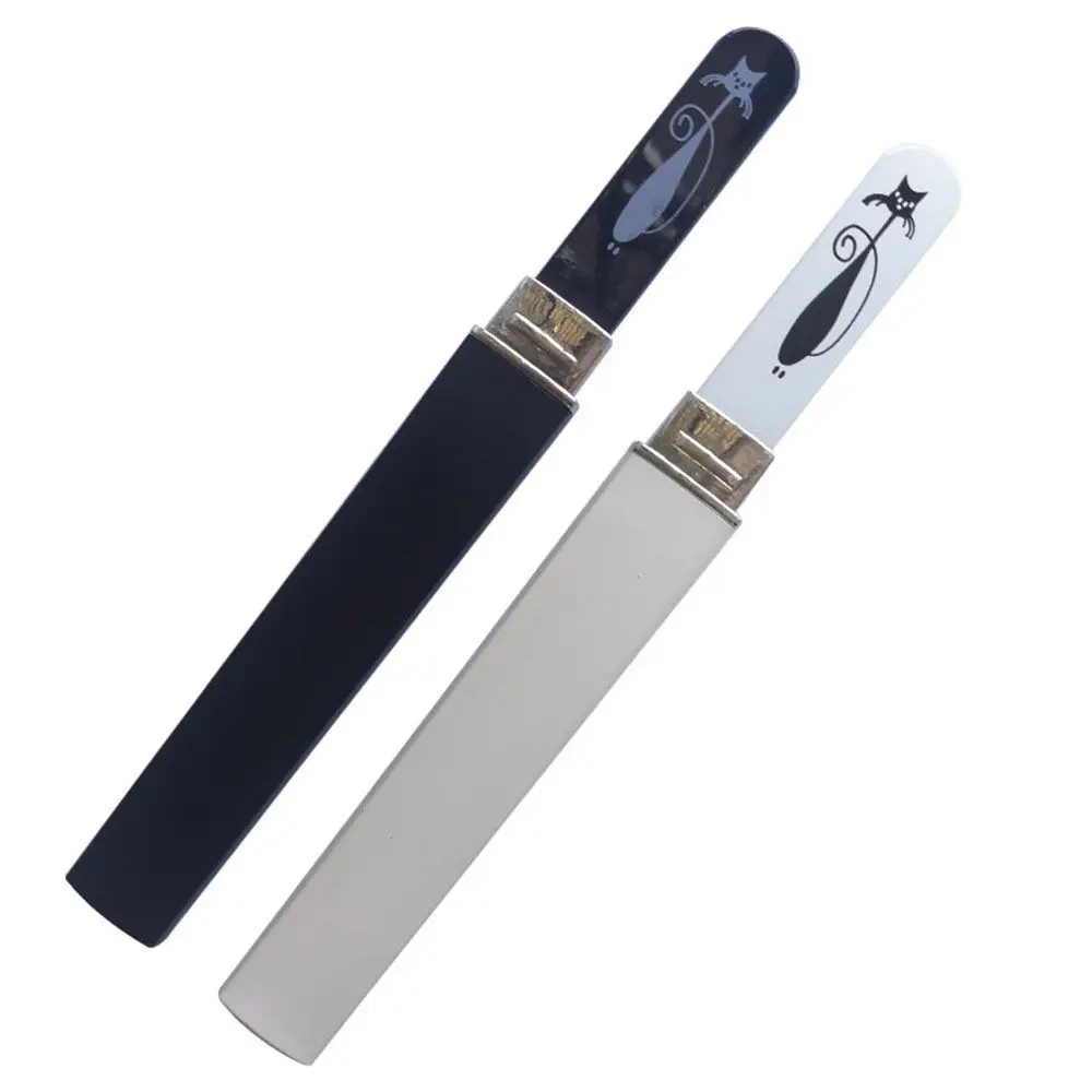 Black Professional Beauty Tools Float Glass Cat Pattern Nail Tools Nail File With Case Nail Art Buffer Files Manicure Device