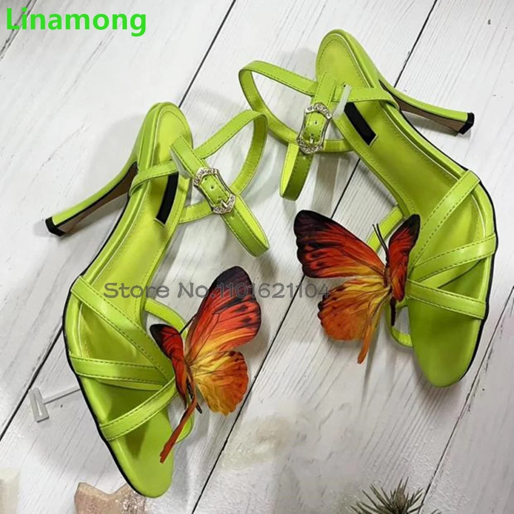 

Butterfly-knot Thin High Heel Sandals For Female Women 2024 New Round Toe Ankle Buckle Strap Luxury Design Fashion Summer Shoes