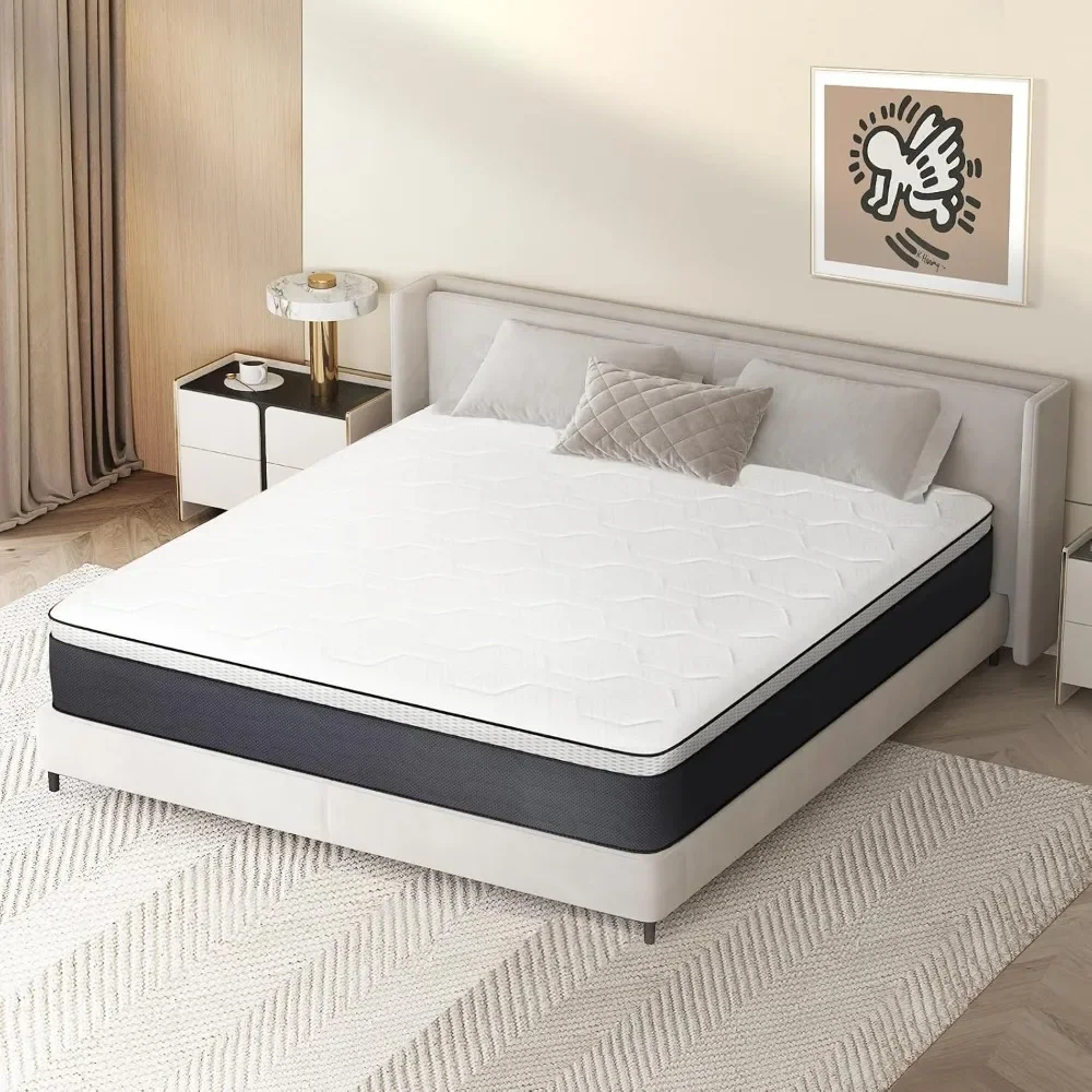 Hybrid Queen Mattress 12 Inch, Queen Size Spring Gel Memory Foam Mattress, Medium Firm Queen Mattresses in a Box