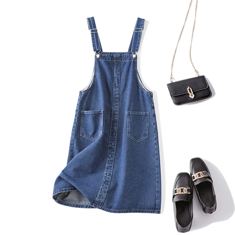 

Retro Denim Strap Dress Women's Spring/Summer 2023 Korean Style Loose Mid-length Veatidos A-Line Front Pocket Cowboy Dresses