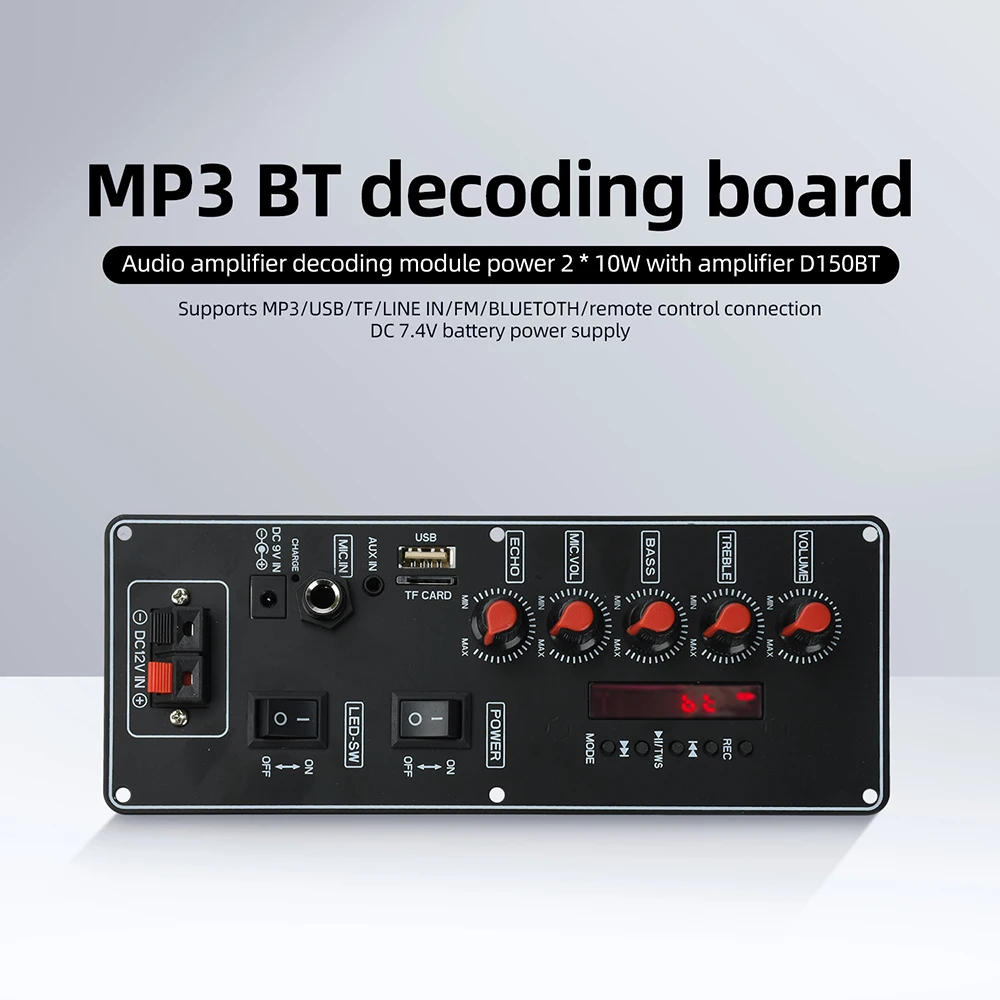 Dc 12v Wireless Bluetooth 5.0 Mp3 Player Decoder Board Audio Speaker D150bt 2x10w Amplifier Board Support Tf Card /usb/fm