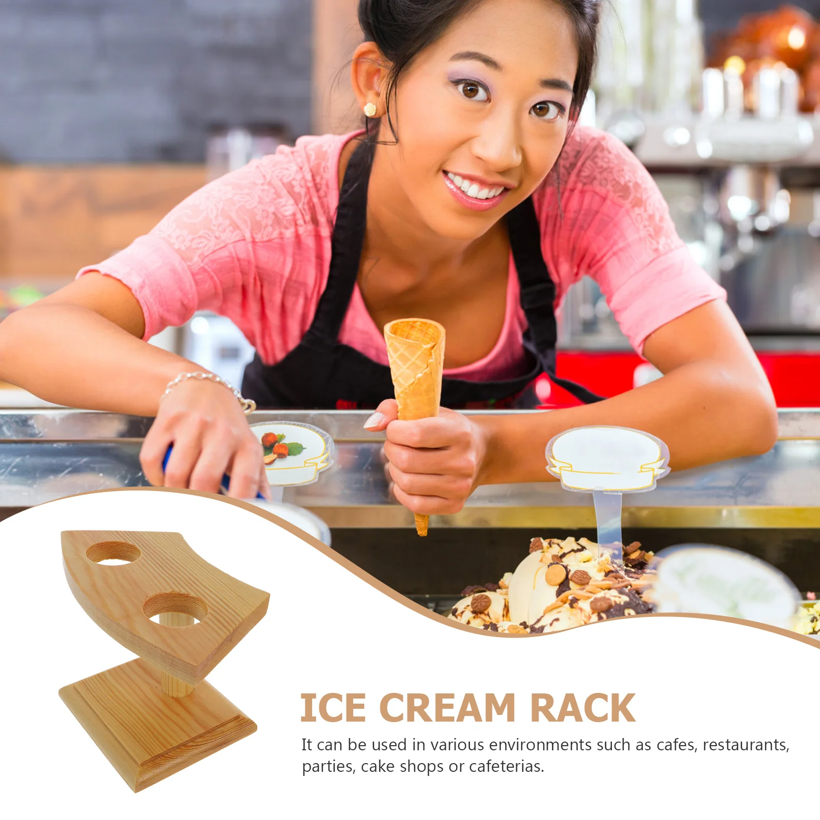 

Wood Sushi Display Stand Ice Cream Cone Holder Easy to Clean Store Cafe Restaurant Party Ice Cream Cone Stand
