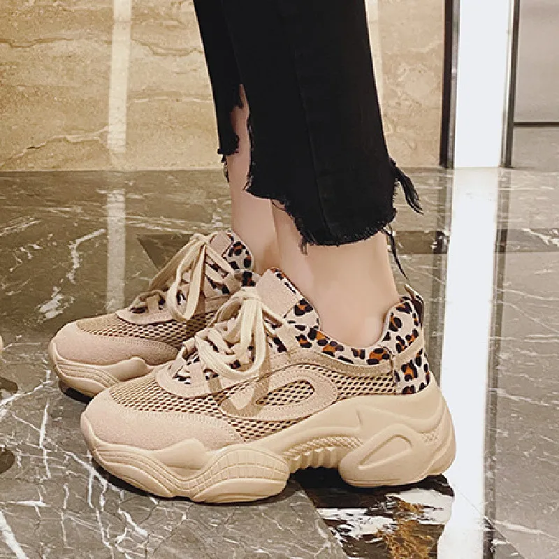2023 Leopard Print Dad Shoes Women's Mesh Breathable Summer New Casual Super Comfortable Sports Women's Shoe