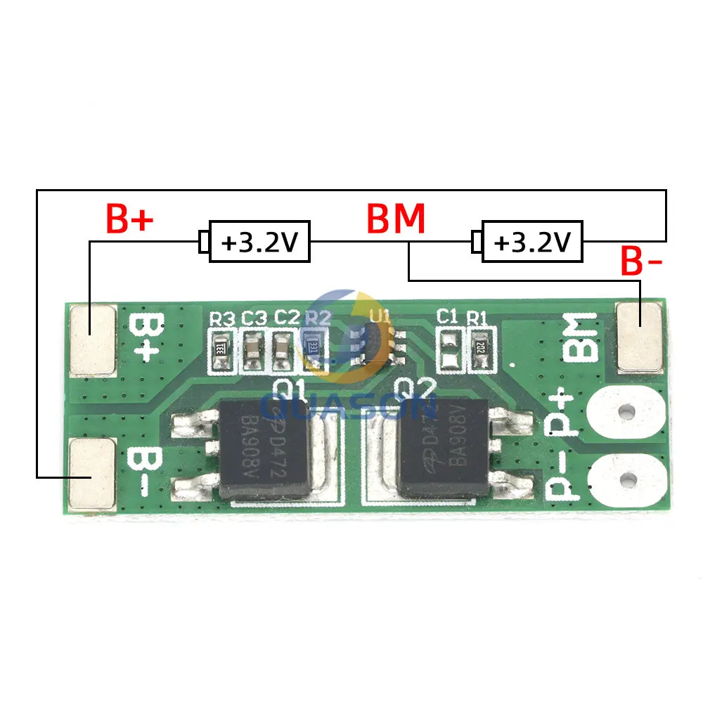 BMS 2S 6.4V 10A Lifepo4 Battery Protection Board Charging PCB PCM Short Circuit Delay Self Recovery For LED Light/Power Bank