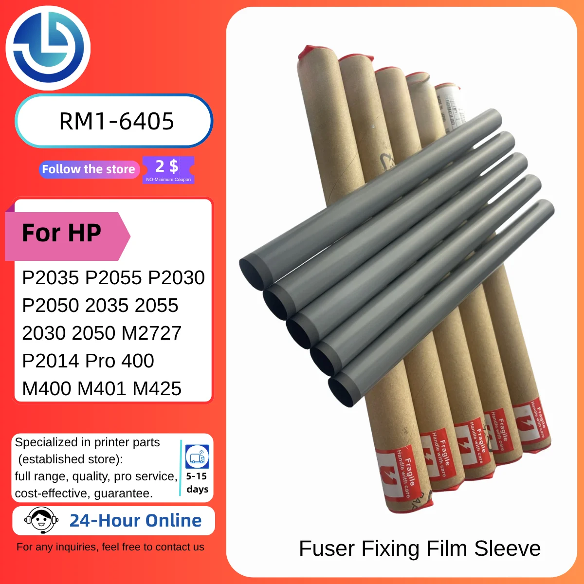 

Compatible RM1-6405-Film Fuser Fixing Film Sleeve for HP P2035 P2055 P2030 P2050 2035 2055 2030 M2727 P2014 Pro400 M400 M401