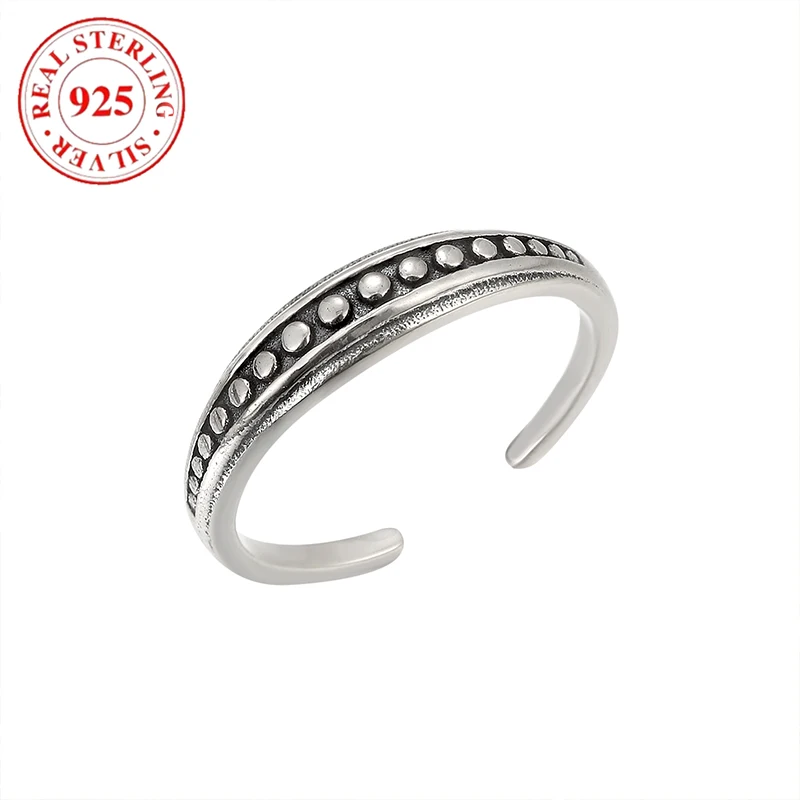 S925 Sterling Silver Simple Polka Dot Women's Open Toe Ring Trendy Beach Vacation Toe Ring